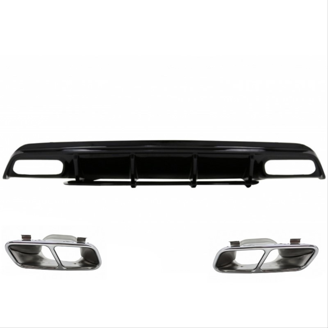 W176 12-15 A45 DIFFUSER & EXHAUST SET  (BRIGHT BLACK) - WITH SILVER EXHAUST (FOR SPORT BUMPER  )